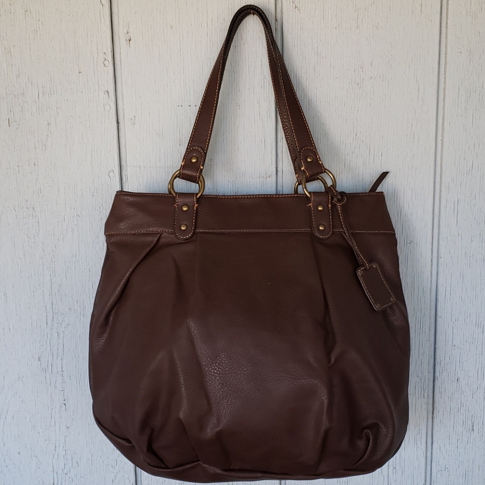 Brown Shoulder Bag Big Spacious Stripes Purse With Zipper Shoulder Purse